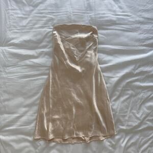 Hello Molly cream beige champgane strapless mini dress